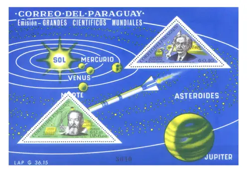 Paraguay. Astronautik. Galilei und Einstein 1965. 2 Zettel.