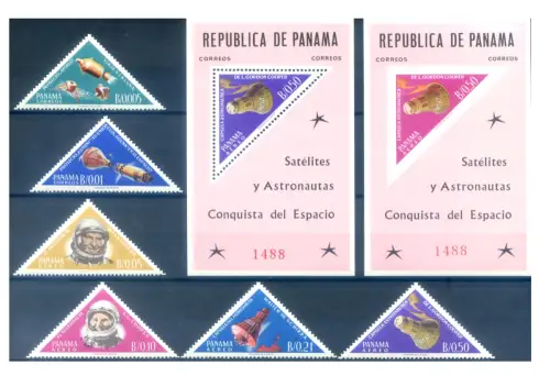 Panama. Astronautik. Satelliten und Astronauten 1964. Serie + 2 Zettel.