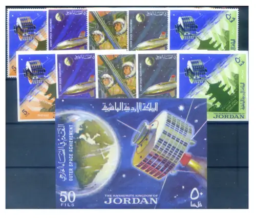 Jordanien. Astronautica 1965. Serie gezahnt + ungezähnt + Zettel.