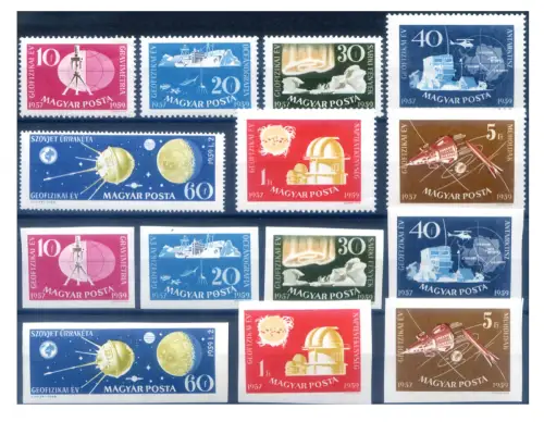 Ungarn. Internationales Jahr der Geophysik 1959. Serie gezahnt + ungezähnt.