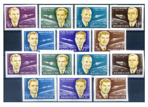 Ungarn. Astronautica 1962. Astronauten. Serie gezahnt + ungezähnt.