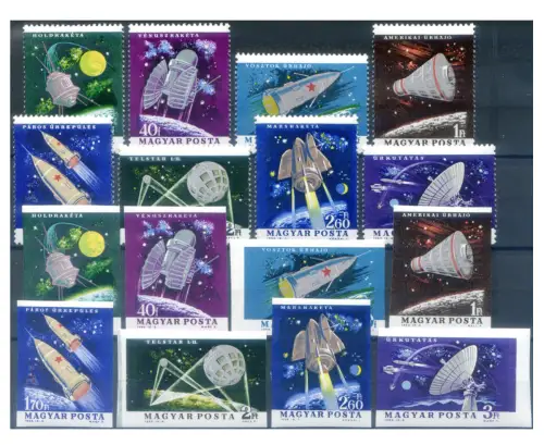 Ungarn. Astronautik. Weltraumforschung 1964. Serie gezahnt + ungezähnt.