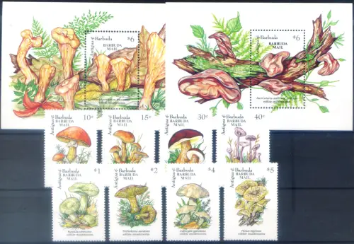 Barbuda. Pilze 1993. Serie + 2 Zettel.