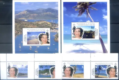 Barbuda. Königsfamilie 1992. Serie + 2 Zettel.