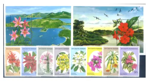 Barbuda. Flora. Blumen 1993. Serie + 2 Zettel.