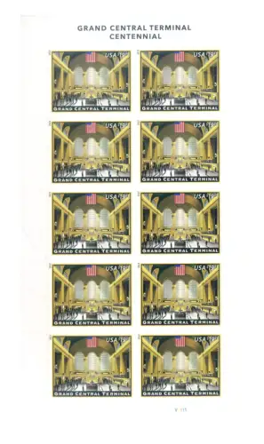 USA. Definitiv. 'Grand Central Terminal' 2013. Hoher Wert, für Espress. Kleinbogen.