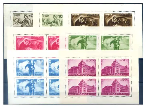 Rumänien. Postdienst 1945. 6 Miniblätter.