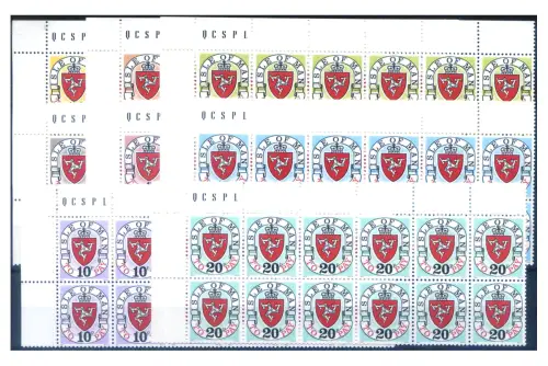 Isle of Man. Steuermarken 1973. 10er Winkelblöcke.