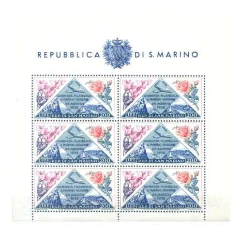 San Marino. Philatelistietag 1952. Zettel, mit Mängeln.