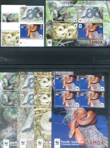 Samoa. Fauna. WWF. Schlangen 2015. Serie + 4 Kleinblätter + Zettel.