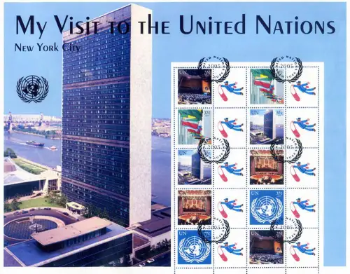 Vereinte Nationen. New York. 2005 vorgestempelt. Kleinbogen