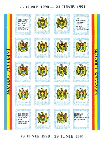 Moldawien. Erstausgabe 1991. 3 Miniblätter.