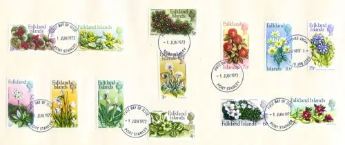 Falklandinseln. Definitiv. Blumen 1972. Serie gebraucht auf FDC nicht gereist.