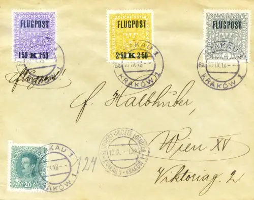 Österreich. Luftpostdienst Krakau-Wien 1918. Umschlag für Wien.