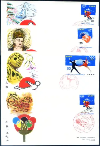 Japan. Sport. Olympiade Sapporo 1972. 12 FDC illustriert.