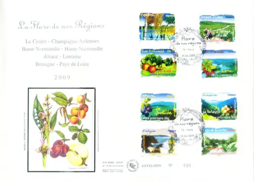 Frankreich. Flora der Regionen 2009. 3 FDC.