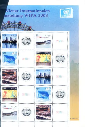 Vereinte Nationen. Wien. 'WIPA 2008'. Block aus 2er Serie.
