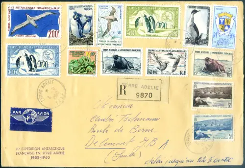 T.A.A.F. IX Expedition ins Land von Adélie 1960. Einschreiben für die Schweiz.