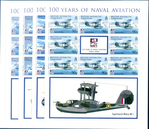Britisches Antarktisgebiet. Marine Luftfahrt 2009. 4 Miniblätter.