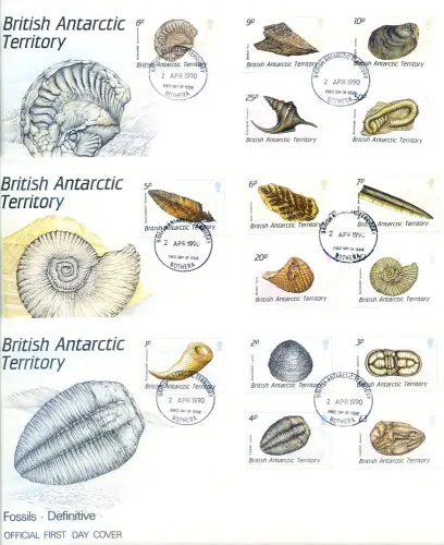 Britisches Antarktisgebiet. Definitiv. Fossilien 1990. 3 FDC.