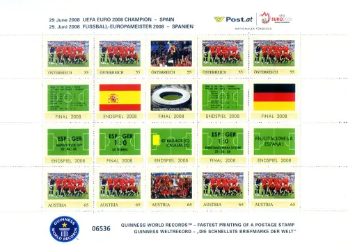 Österreich. Sport. Fußball 2008. Kleinbogen 'Guinness World Record'.