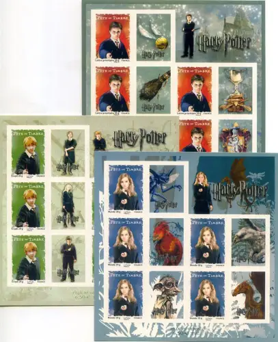 Frankreich. Harry Potter 2007. 3 Miniblätter selbstklebend.