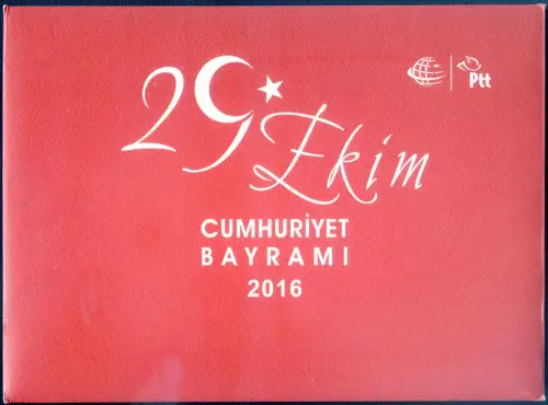 Türkei. Tag der Republik 2016. Briefmarke + Zettel + FDC. Ordner.