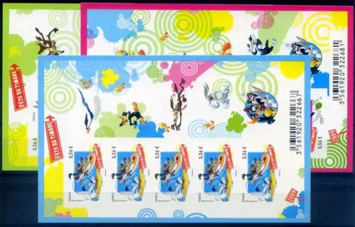 Frankreich. Cartoons. Looney Tunes 2009. 3 Miniblätter selbstklebend.