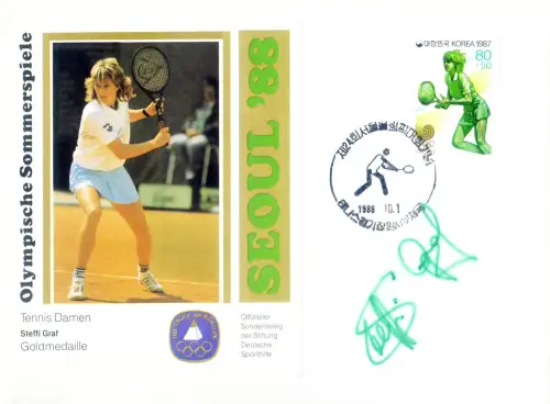 Korea. Süd. Sport. Olympiade Seoul 1988. Tennis. Steffi Graf. Autogrammumschlag.