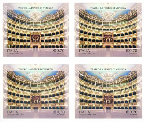 Italienische Republik. Theater 'La Fenice' 2013, ungezähnt. 4er Block.