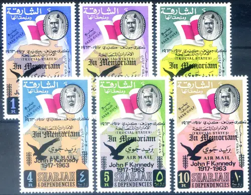 Vereinigte Arabische Emirate. Sharjah. Schwarz überdruckt 'Kennedy' 1964.