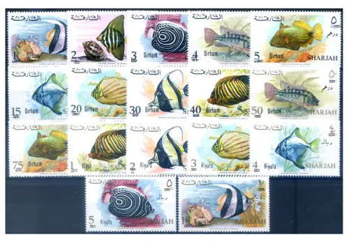 Vereinigte Arabische Emirate. Sharjah. Definitiv. Fauna. Fische 1966. Überdruckt.
