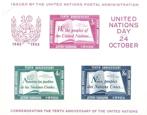 Vereinte Nationen. New York. 10. Jahrestag 1955. Zettel.