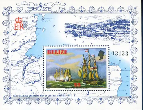 Belize. Segelschiffe 1982. Zettel.