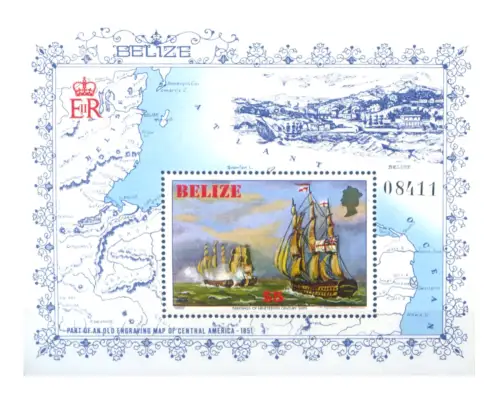 Belize. Segelschiffe 1982. Zettel.