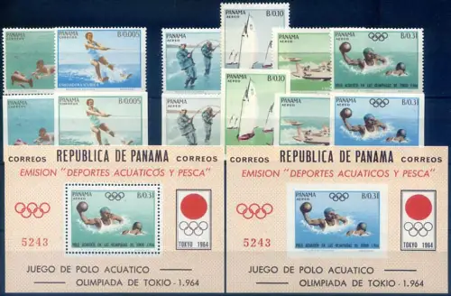 Panama. Sport. Olympiade Tokio 1964. Serie gezahnt + ungezähnt + 2 Zettel.