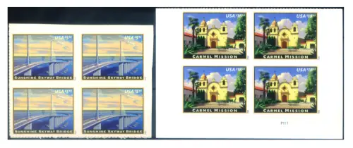 USA. 'Sunshine Skyway Bridge' und 'Carmel Mission' 2012. Hohe Werte, für Espress. Viererblöcke.