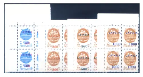 Lettland. 1991 überdruckt. 4er Blöcke.