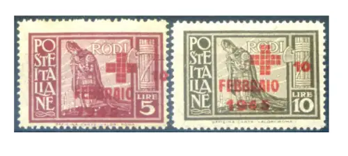 Deutsche Besetzung der Ägäis. Aufdrucke 'Rotes Kreuz' 1945.