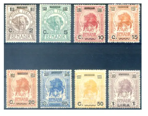 Somalia. Elefant und Löwe, überdruckt 1926.