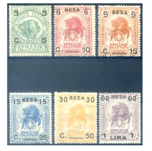 Somalia. Elefant und Löwe, überdruckt 1922.