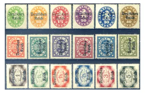 Deutsches Reich. Service. Bayerische Typen, überdruckt 1920.