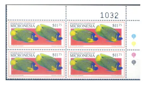 Mikronesien. Definitiv. Fische. Hoher Wert 1999. 4er Block.