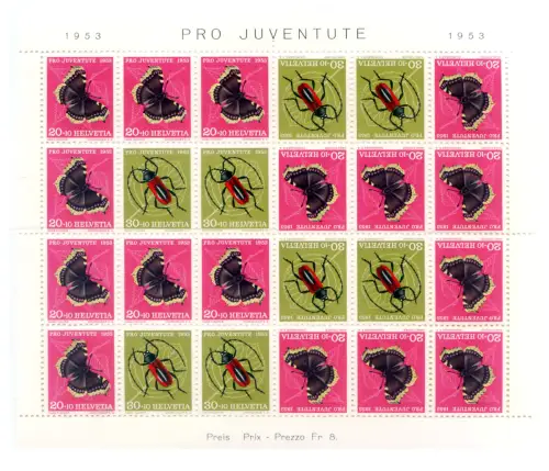 Schweiz. Pro Juventute 1953. Fauna. Kleinbogen.