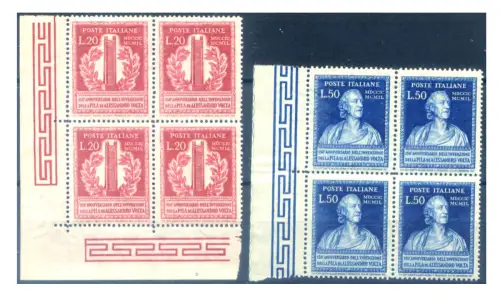 Italienische Republik. Alessandro Volta 1949. 4er Blöcke.