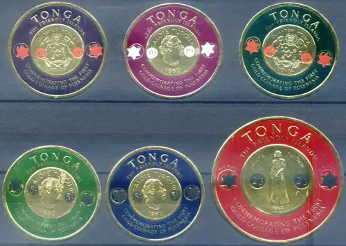 Tonga. Definitiv. Erste Münzen aus Polynesien. Überdruckt 1965.