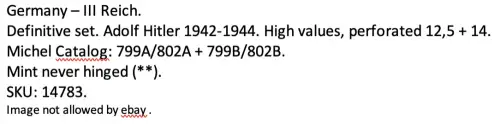 Deutsches Reich. Adolf Hitler 1942. Spitze 12,5 und 14.