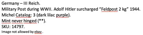 Deutsches Reich. Militär Franchise. Überdruckt 1944.