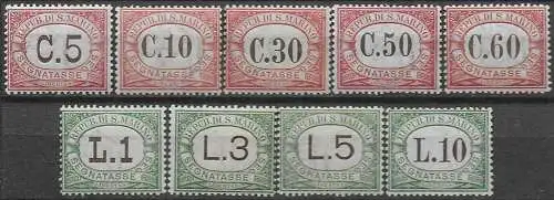 1924 San Marino segnatasse 9v. MNH Sassone n. 10/18