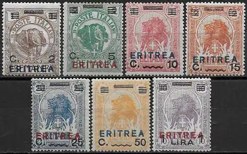 1924 Eritrea Leoni 7v. MNH Sassone n. 80/86